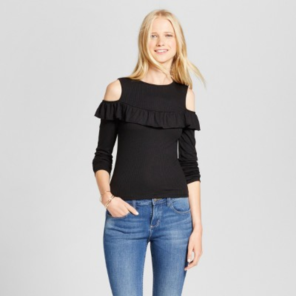 Womens Knit Cold Shoulder Long Sleeve T-Shirt